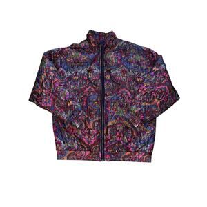 Robert Stock 80s 90s Silk Bomber Jacket L Jewel Tone Print Eclectic Grandpa